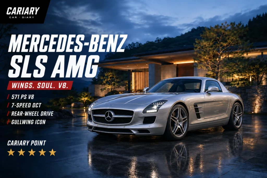 Mercedes SLS AMG editorial cover with 5-star Cariary Point rating