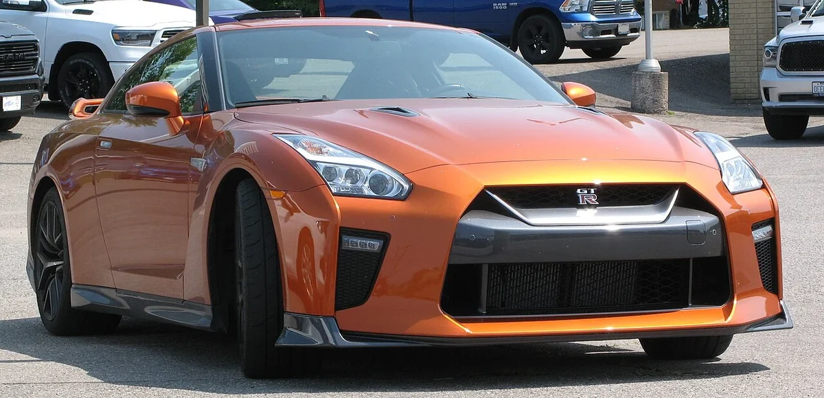 2017 Nissan GT-R Premium in orange, front three-quarter view