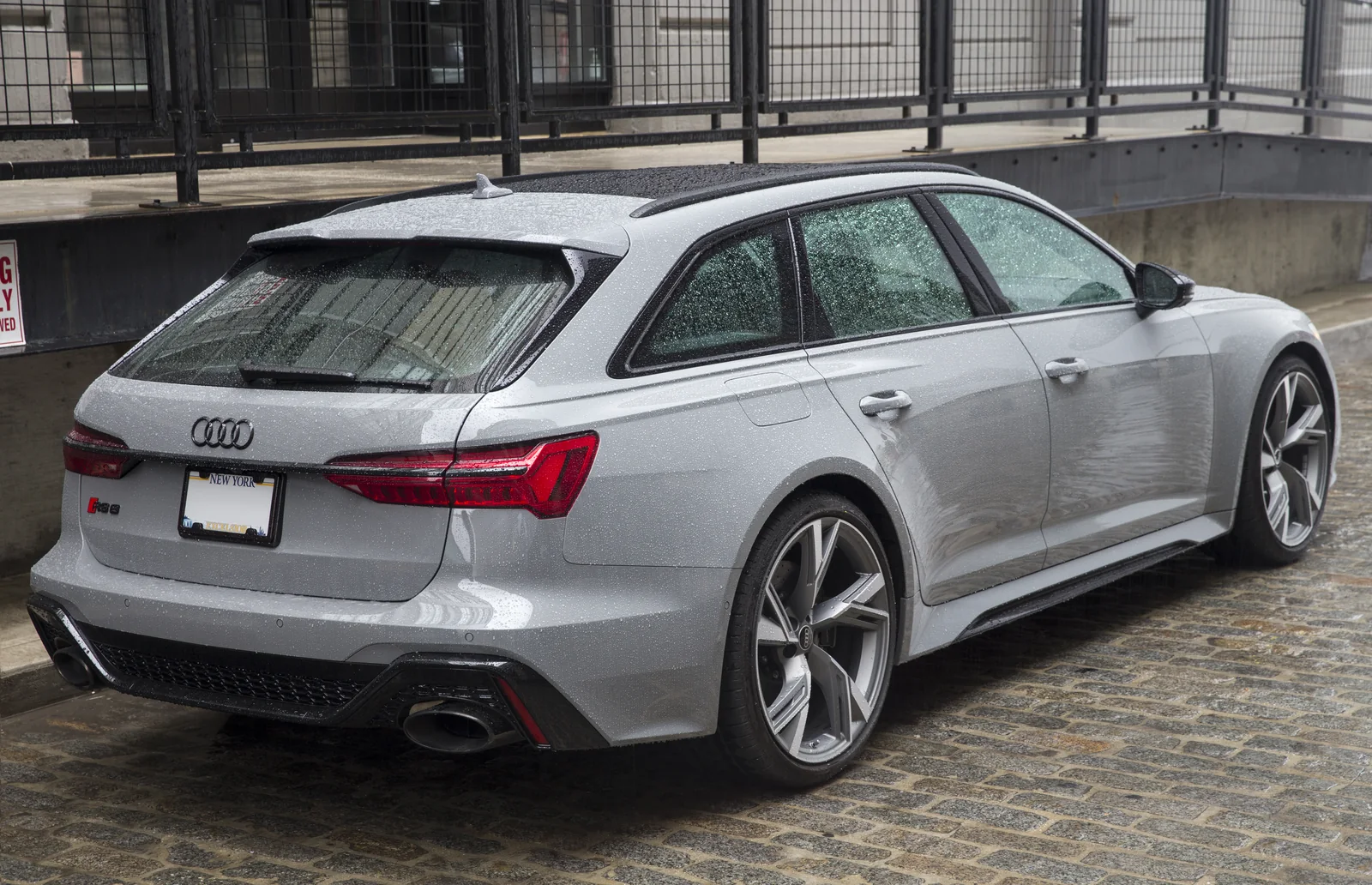 Nardo gray Audi RS 6 Avant rear three-quarter view
