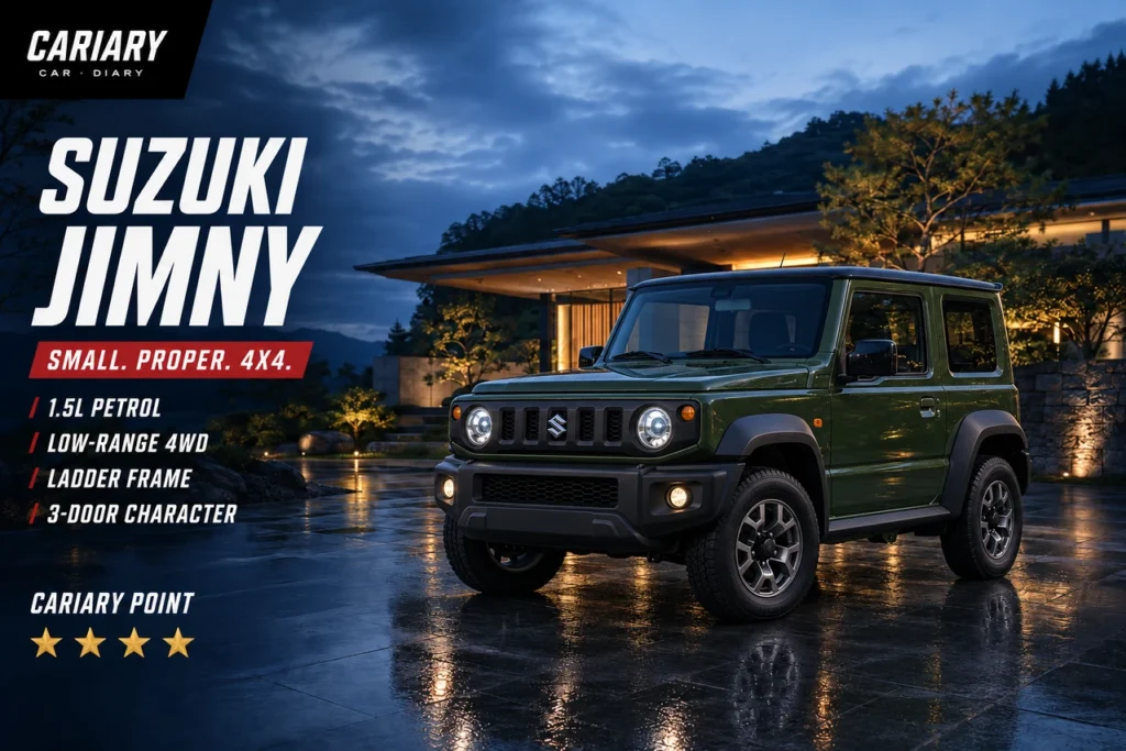 Suzuki Jimny editorial cover with 4-star Cariary Point rating