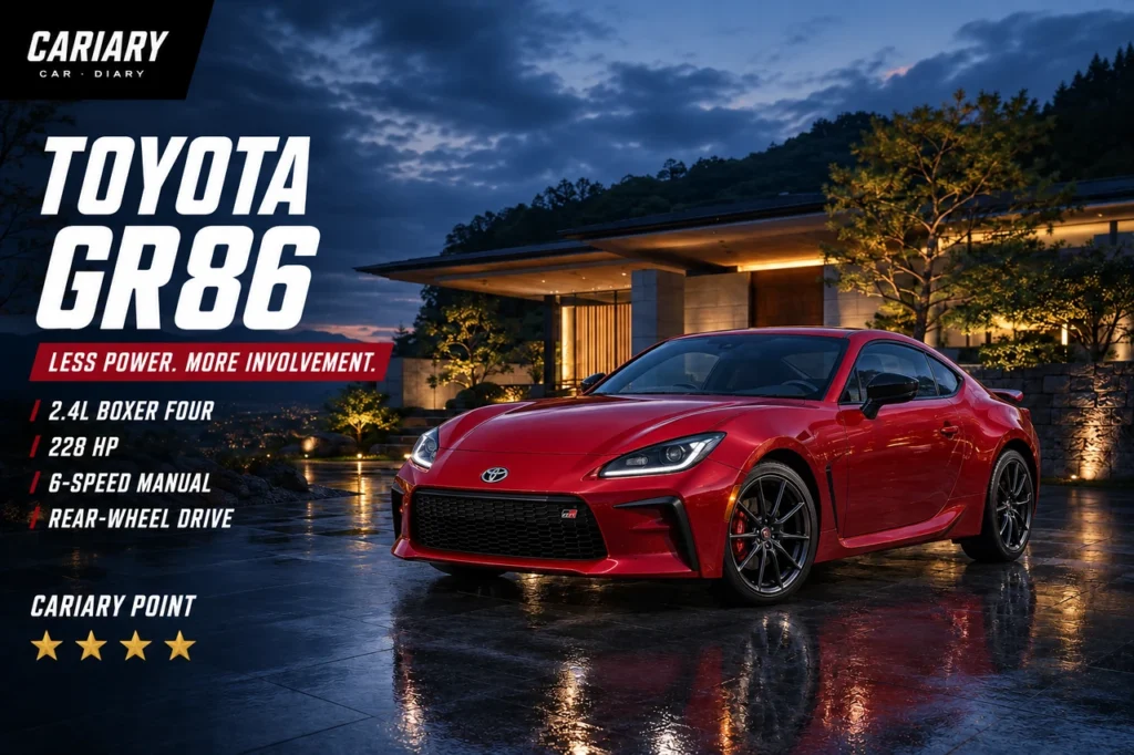 Toyota GR86 Review editorial cover with four-star Cariary Point rating