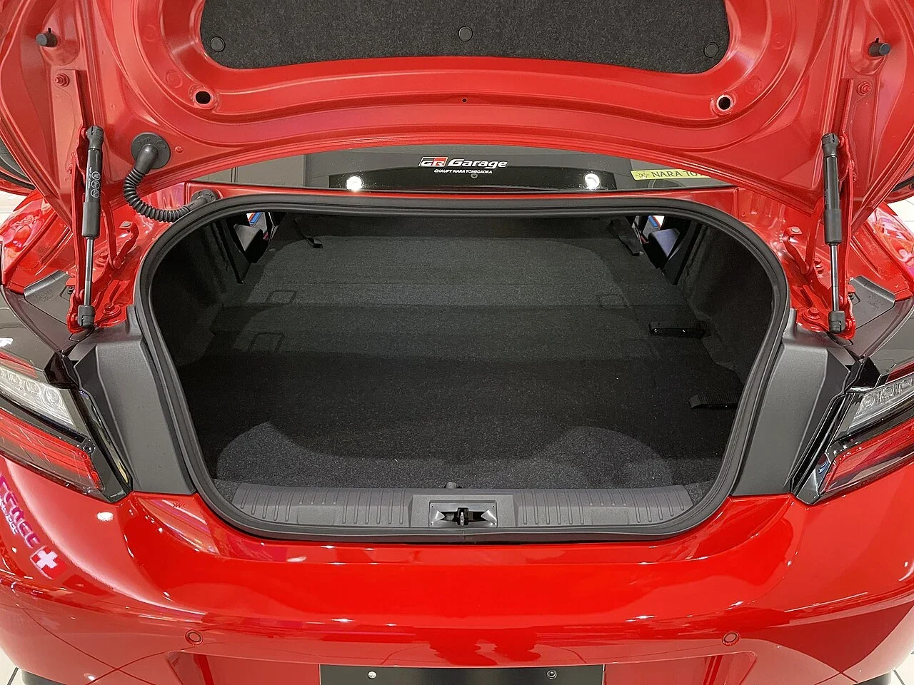 Open trunk of a Toyota GR86 Japanese demonstration car
