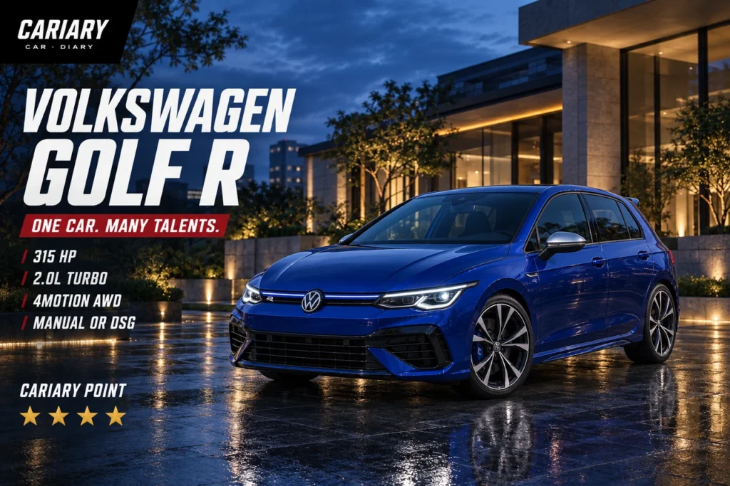 Volkswagen Golf R editorial cover with 4-star Cariary Point rating