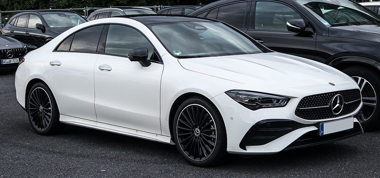 White facelift C118 CLA 200 front three-quarter view