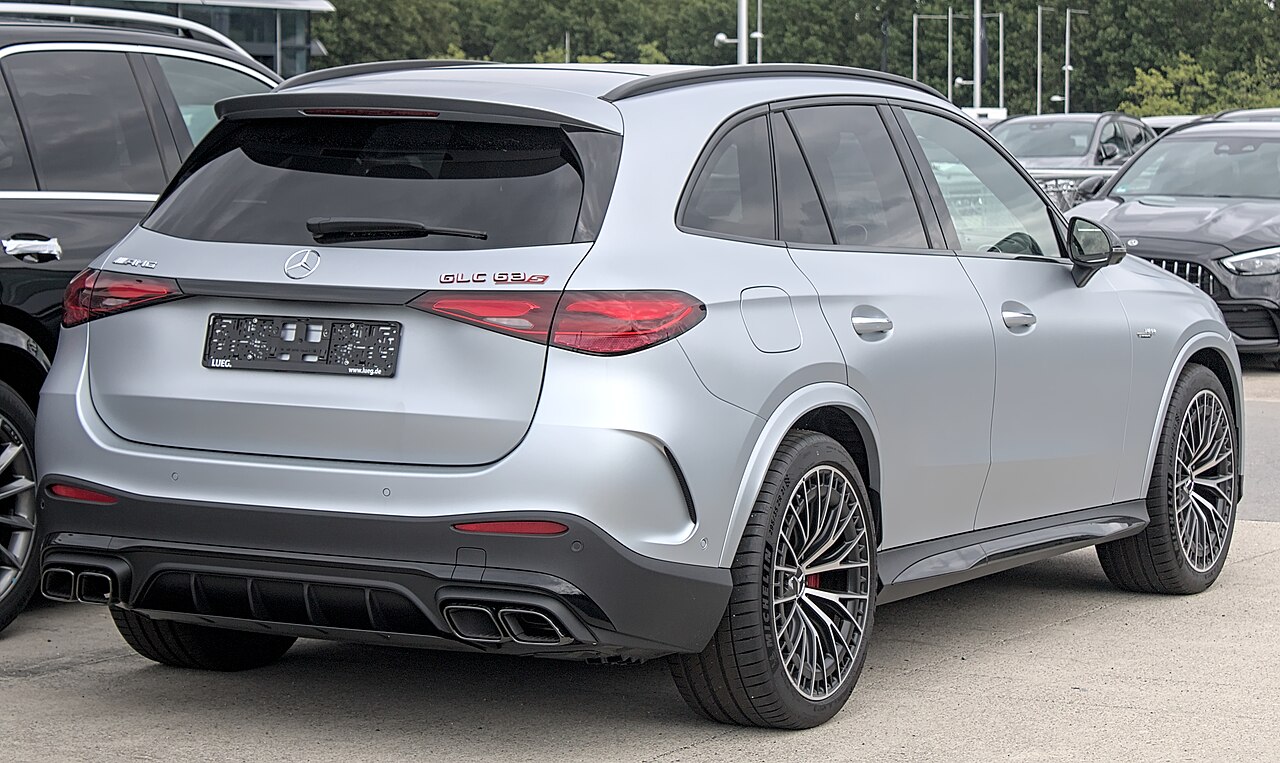 Silver Mercedes-AMG GLC 63 S E PERFORMANCE X254 rear view
