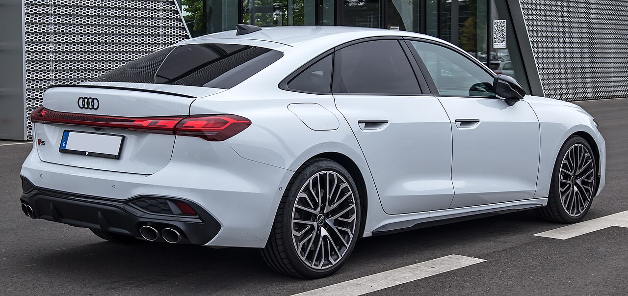 White Audi S5 B10 liftback rear and side