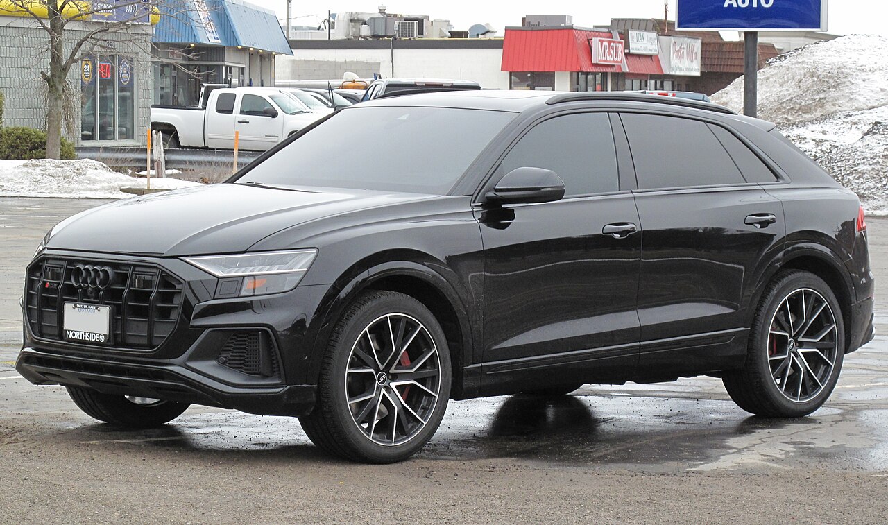Black 2021 Audi SQ8 TFSI front and side