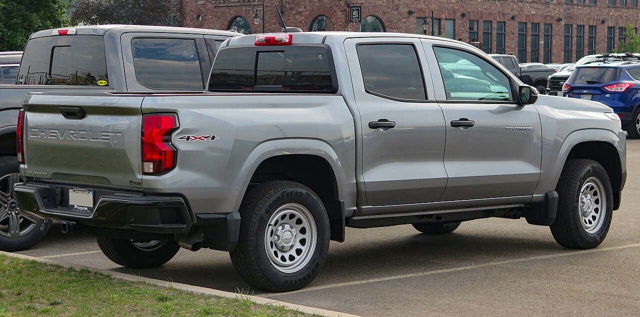 Grey 2023 Chevrolet Colorado WT 4WD rear and bed