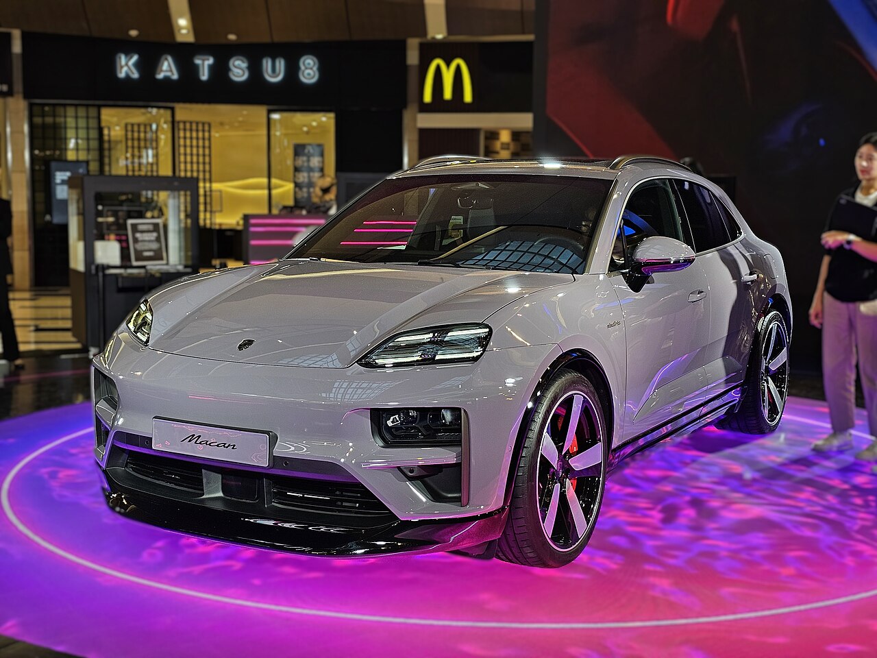 Porsche Macan Electric Turbo at an indoor display