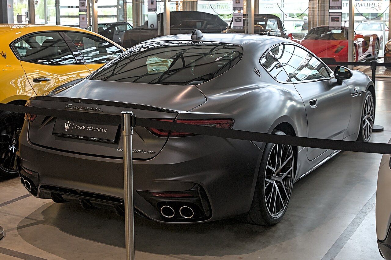 Grey second-generation Maserati GranTurismo Trofeo rear