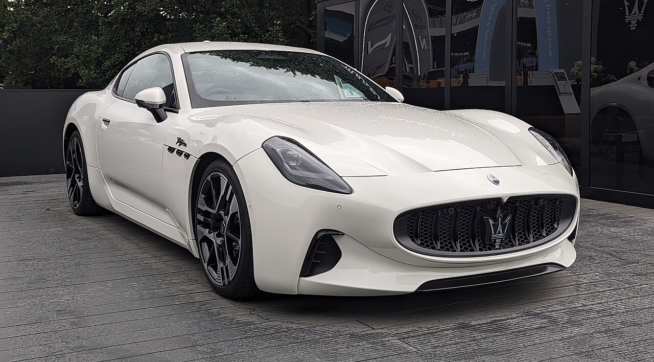 White second-generation Maserati GranTurismo at a display