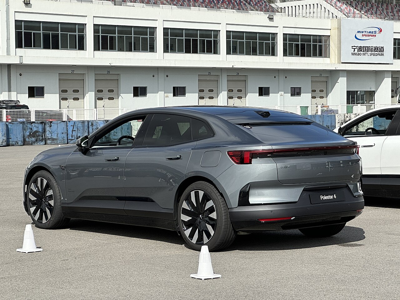 Grey Polestar 4 rear without a conventional rear window