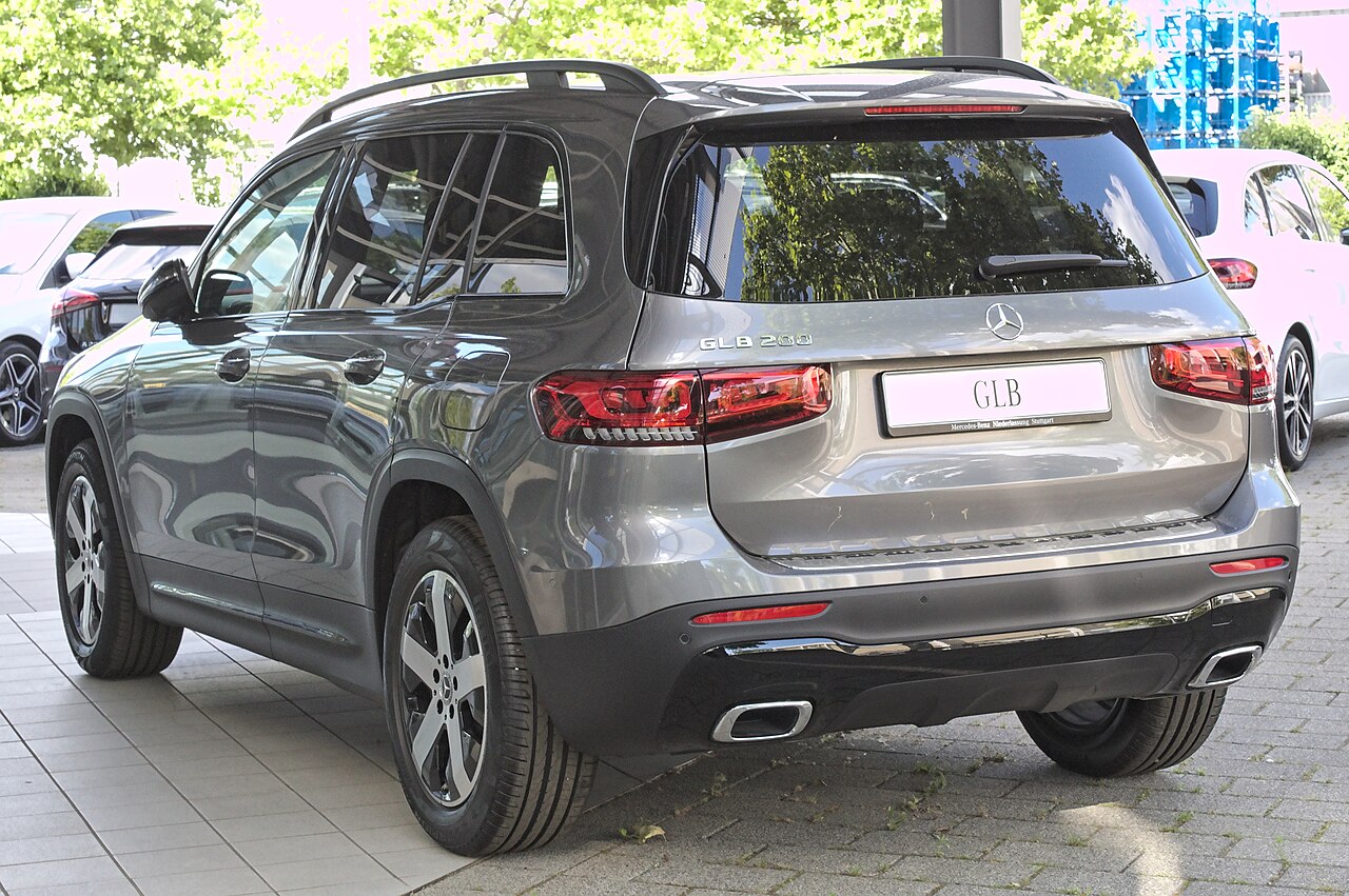 Grey Mercedes-Benz GLB X247, rear three-quarter view