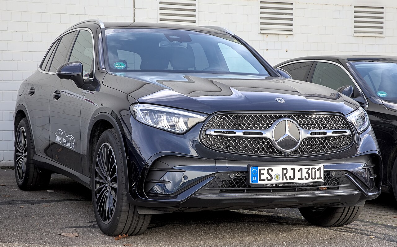 Blue Mercedes-Benz GLC X254, front three-quarter view