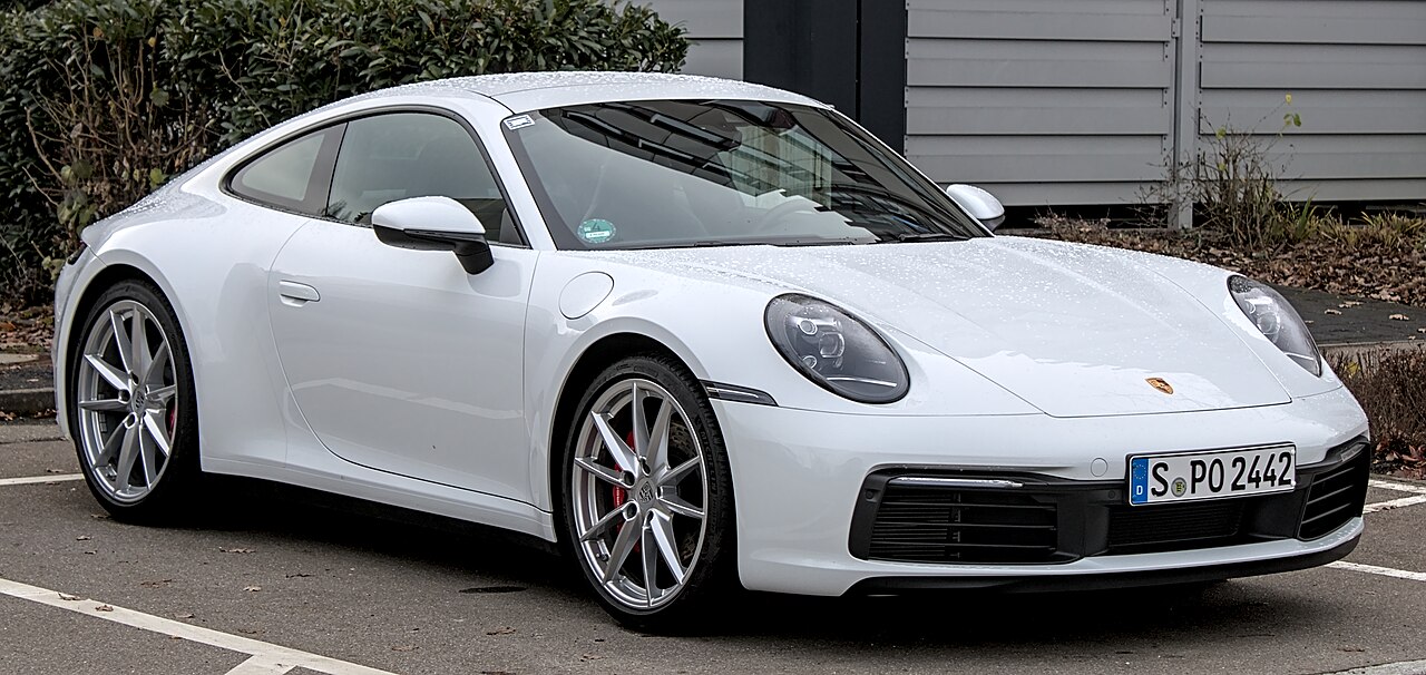White Porsche 911 Carrera S 992 Coupe, front three-quarter view