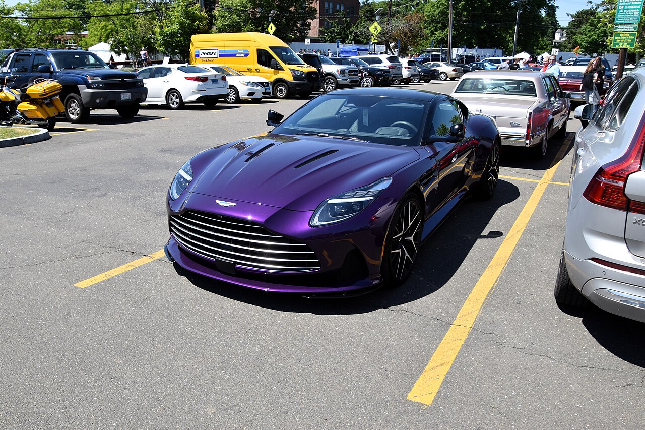Purple Aston Martin DB12 Coupe, front view