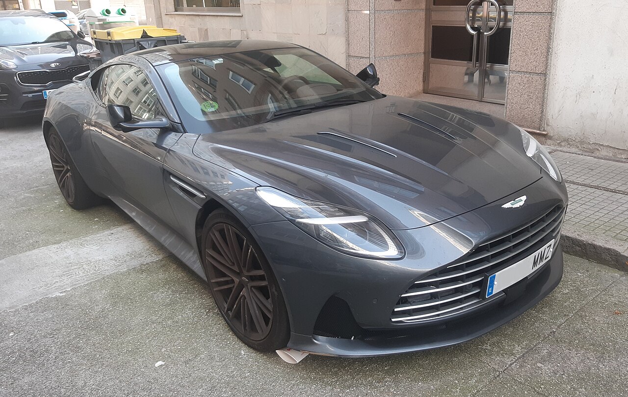 Grey Aston Martin DB12 Coupe, front three-quarter view