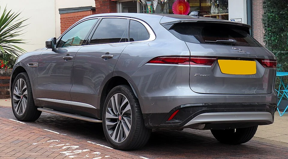 Rear exterior — 2021 Jaguar F-Pace diesel HSE photographed in the UK; facelift body reference only, not the U.S. gasoline powertrain discussed.