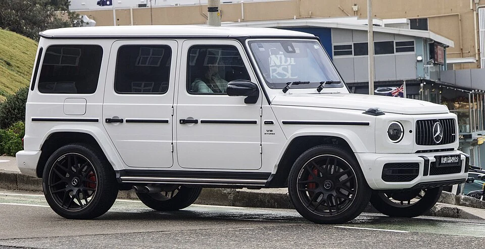 Front exterior — 2025 Mercedes-AMG G63 photographed in Australia; right-hand-drive market reference, not verification of U.S. equipment.
