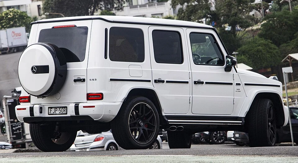 Rear exterior — 2025 Mercedes-AMG G63 photographed in Australia; right-hand-drive market reference, not verification of U.S. equipment.