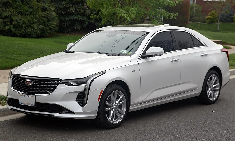Front exterior — 2023 Cadillac CT4 Luxury; earlier body reference, not the CT4-V or a MY2025 equipment guarantee.