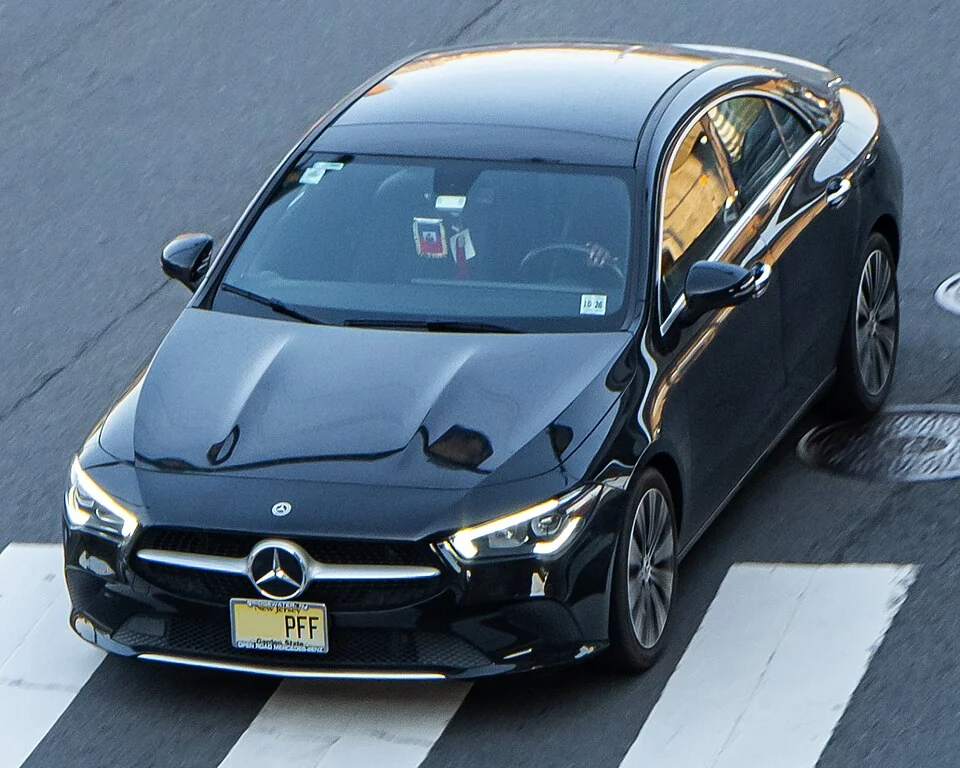 Front exterior — Mercedes-Benz CLA250 C118 shown from two front angles; earlier pre-facelift exterior reference, not a photograph of the MY2024 facelift or its mild-hybrid hardware.