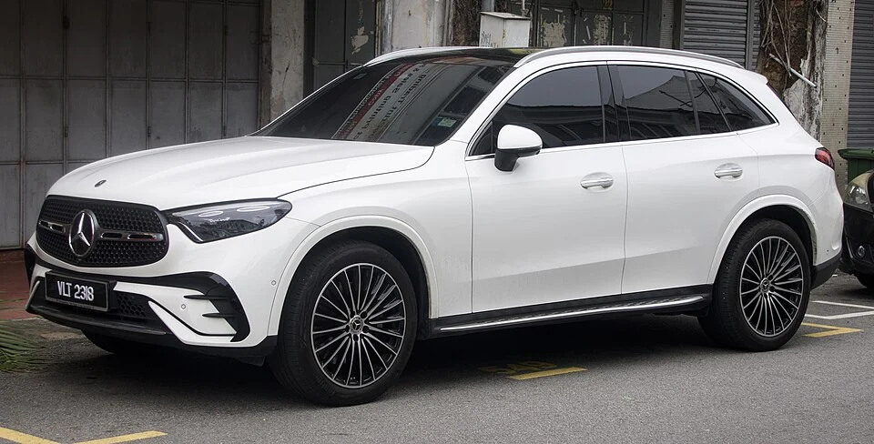 Front exterior — 2023 Mercedes-Benz GLC300 4MATIC X254 photographed in Malaysia; right-hand-drive market reference, not a U.S. equipment guarantee.