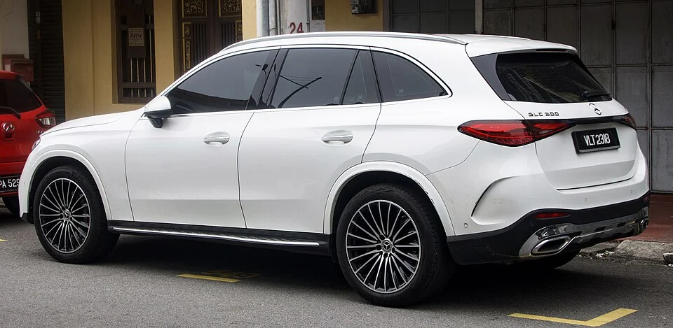 Rear exterior — 2023 Mercedes-Benz GLC300 4MATIC X254 photographed in Malaysia; right-hand-drive market reference, not a U.S. equipment guarantee.